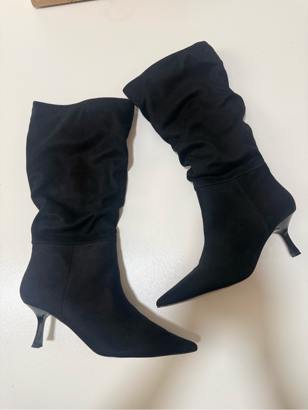 Mix No. 6 Black Pointed-Toe Slouchy Kitten Heel Boots